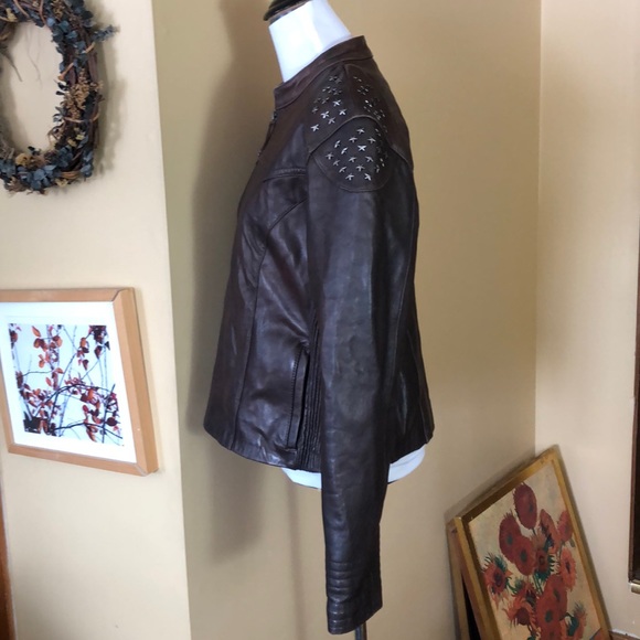 KNOLES & CARTER Size XXL Brown Leather STRETCH Metal STAR Embellished $288 NEW - Picture 8 of 16